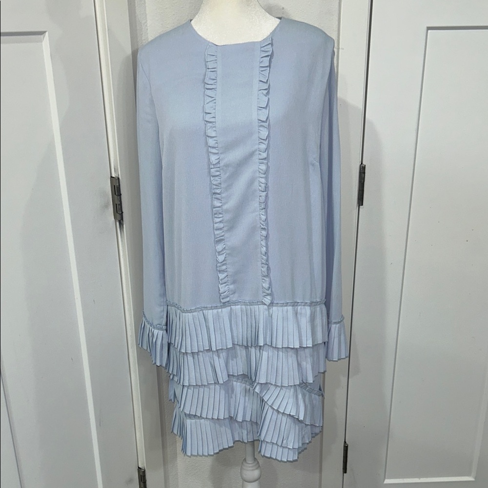Cara Loren women’s midi Light Blue Ruffle Dress.